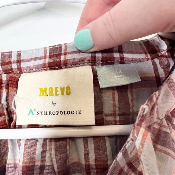 ANTHROPOLOGIE Maeve Ruffled Plaid Button Down Top Plus Size 1X Western Boho - Picture 3 of 7